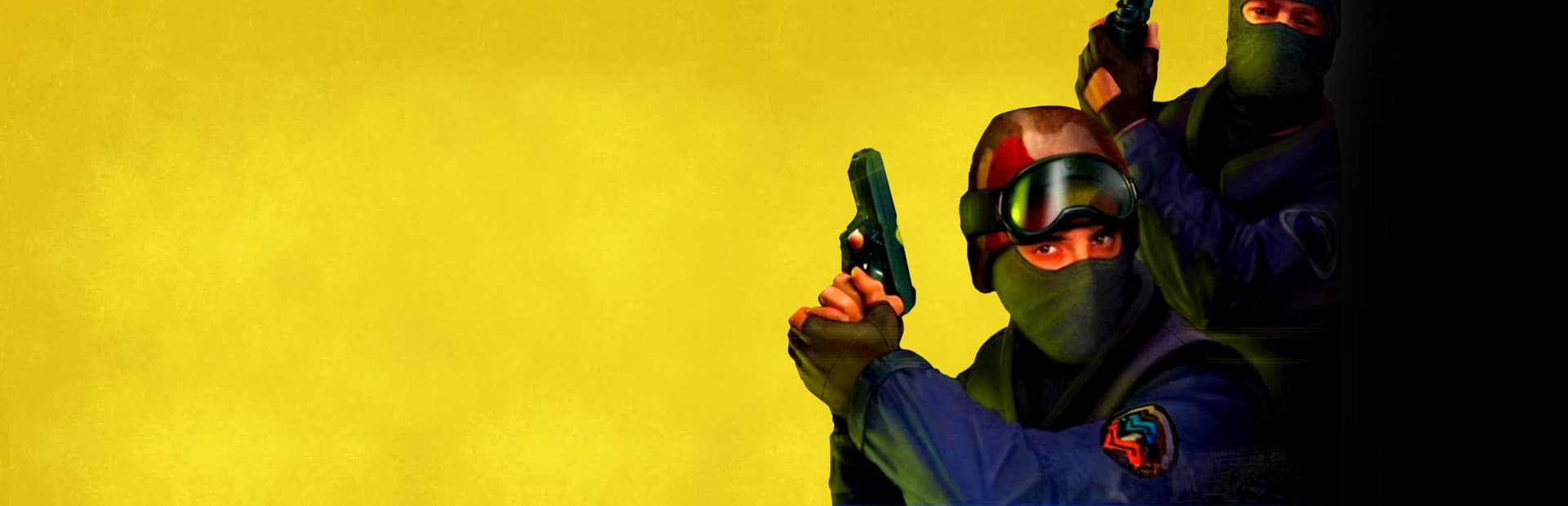 Classic Counter-Strike operatives against a golden yellow background